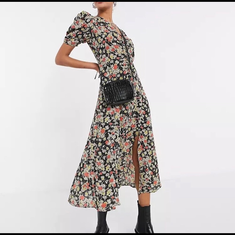 Topshop Grunge Floral Midi A-Line Dress US2
